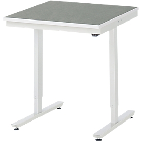 Rau werktafel Adlatus, elektrisch in hoogte verstelbaar, 25 mm spaanplaat, bekleding linoleum, 150 kg, B 750 x D 800 x H 720-1120 mm, lichtgrijs/lichtgrijs