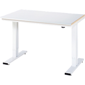 Rau werktafel Adlatus, elektrisch in hoogte verstelbaar, 25 mm spaanplaat, bekleding linoleum, tot 300 kg, B 2000 x D 1000 x H 720-1120 mm, lichtgrijs/lichtgrijs