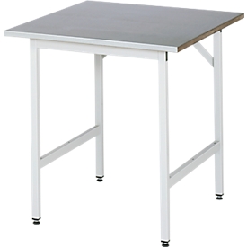 Rau werktafel Jerry, handmatig in hoogte verstelbaar, 25 mm MDF-plaat met plaatstalen bekleding, tot 300 kg, B 750 x D 800 x H 800-850 mm, zilver/lichtgrijs