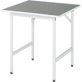 Rau werktafel Jerry, handmatig in hoogte verstelbaar, 25 mm spaanplaat met linoleum bekleding, tot 300 kg, B 750 x D 800 x H 800-850 mm, lichtgrijs/lichtgrijs