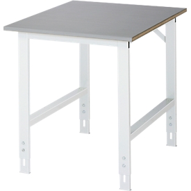 Rau werktafel Tom, handmatig in hoogte verstelbaar, 25 mm MDF blad met roestvrij stalen bekleding, tot 500 kg, B 750 x D 1000 x H 760-1080 mm, zilver/lichtgrijs
