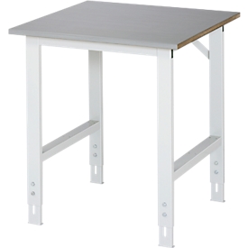 Rau werktafel Tom, handmatig in hoogte verstelbaar, 25 mm MDF blad met roestvrij stalen bekleding, tot 500 kg, B 750 x D 800 x H 760-1080 mm, zilver/lichtgrijs