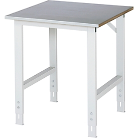 Rau werktafel Tom, handmatig in hoogte verstelbaar, 25 mm MDF-plaat met plaatstalen bekleding, tot 500 kg, B 750 x D 800 x H 760-1080 mm, zilver/lichtgrijs