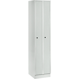Raumspargarderobe, Abteilbreite 200 mm, abschliessbar, 2 Abteile, lichtgrau