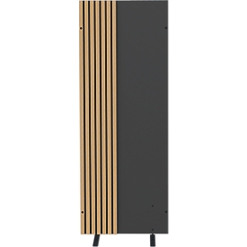 Raumteiler Oxford, mit Akustikschutz, verkettungsfähig, B 600 x T 30 x H 1650 mm, Filz/Holz/Stahl, anthrazit/helles Eiche-Dekor