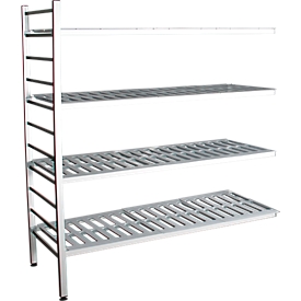 Rayonnage à emboîter aluminium, module d'extension, avec 4 étagères grillagées en plastique, H 1800 x l. 1200 x P 400 mm