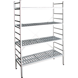 Rayonnage à emboîter aluminium, module de base, avec 4 étagères grillagées en plastique, H 1950 x l. 1000 x P 400 mm