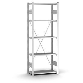 Rayonnage à emboîter Orion Plus - module de base - l. 750 x P 300 x H 2000 mm - 5 étagères - capacité de charge par étagère 125 kg - galvanisé