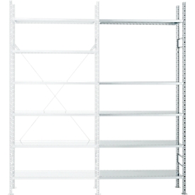 Rayonnage à emboîter R 3000, Rayonnage complet 5,155 m, 1 module de base et 4 modules d’extension avec 25 étagères, laqué, H. 2278 x l. 5155 x P 300 mm