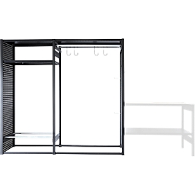 Rayonnage de loisirs/multi-rayonnage emboîtable ORDO Flex, multifonctionnel, 3 tablettes, sans établi, charge admissible par élément 500 kg, L 2370 x P 635 x 2200 mm, noir profond RAL 9005