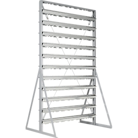 Rayonnage double face, 22 rangées, sans bacs à bec, L 1145 x P 800 x H 1950 mm, acier, gris