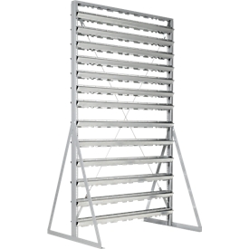 Rayonnage double face, 26 rangées, sans bacs à bec, L 1145 x P 800 x H 1950 mm, acier, gris