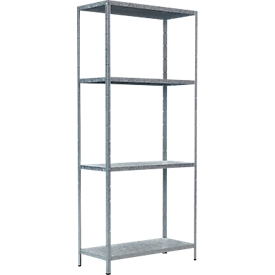 Rayonnage emboîtable modulaire, rayonnage de base, 4 tablettes réglables, L 800 x P 350 x H 1800 mm, acier galvanisé, argenté