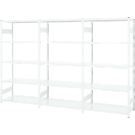 Rayonnage emboîtable ORDO Professional - acier - 1 élément de base + 2 éléments d'extension – modulaire – charge admissible 1200 kg - l. 2330 x P 435 x H 2000 mm - avec 15 tablettes – blanc signalisation RAL 9016