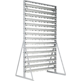 Rayonnage mural double face, 30 rangées, sans bacs à bec, L 1145 x P 800 x H 1950 mm, acier, gris