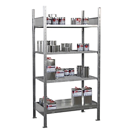Rayonnage S 3017-4E Bauer pour petits conteneurs, étagère de base, L 1000 x P 600 x H 2000 mm, 3 étagères grillagées + 1 bac de rétention