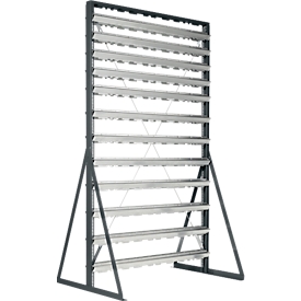 Rayonnage sur pieds, chargeable des deux côtés, 13 rangées, sans bacs de rangement ouverts, L 1145 x P 800 x H 1950 mm, acier, gris anthracite RAL 7016