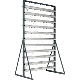 Rayonnage sur pieds, chargeable des deux côtés, 22 rangées, sans bacs de rangement ouverts, L 1145 x P 800 x H 1950 mm, acier, gris anthracite RAL 7016