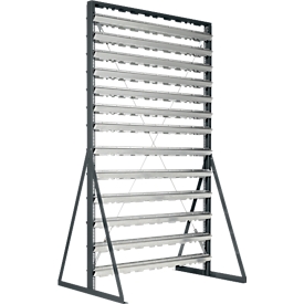 Rayonnage sur pieds, chargeable des deux côtés, 26 rangées, sans bacs de rangement ouverts, L 1145 x P 800 x H 1950 mm, acier, gris anthracite RAL 7016
