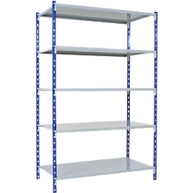 Rayonnage universel sans vis, baie de base, 5 tablettes en tôle d'acier, charge max. 125 kg, L 1250 x H 2000 x P 300 mm