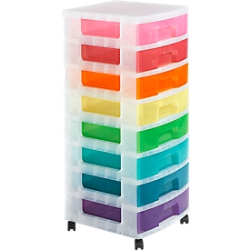 Really Useful Box Box tower, 8 x 9 Rainbow, with castors