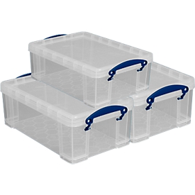 Really Useful Boxen, inhoud 9 liter, als opberg- en transportbox, set van 3