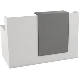 Reception counter Pisa, with shelf and side panels, W 1600 x D 800 x H 1100 mm, graphite/white