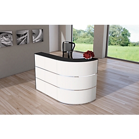 Reception desk Cento 1, with 90° corner element and straight reception desk, Width 1800 mm