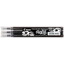 Recharges PILOT pour stylos à bille FriXion, épaisseur de trait 0,4 mm, effaçables, lot de 3, noir