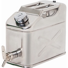 Récipient de sécurité, acier inoxydable 1.4301 poli, 10 l, L 170 x P 445 x H 280 mm, bouchon à vis, soupape de ventilation