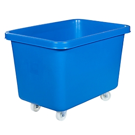 Rectangular bin, plastic, mobile, L 835 x W 550 mm, 227 L, blue