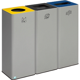 Recycleerbare afvalverzamelaar VAR Quadro, drievoudig, totaal volume 243 l, incl. montagemateriaal, verzinkt plaatstaal