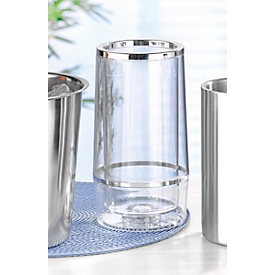 Refroidisseur de bouteille, extérieur H 225 x ø 115 mm, intérieur H 180 x ø 97 mm, double paroi, bord chromé, plastique, argenté-transp.
