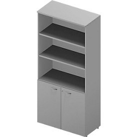 Regal-Schrank-Kombination ARLON OFFICE, 5 Ordnerhöhen, B 900 x T 450 x H 2000 mm, lichtgrau/alu
