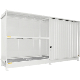 Regalcontainer Bauer Typ CEN 59-2 IBC, 2 Fachebenen, Schiebetor, 2000 l, B 6245 x T 1550 x H 3465 mm, grauweiss RAL 9002