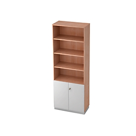 Regalschrank 6 OH, 2 OH geschlossen, B 800 x T 420 mm, Nussbaum/silber
