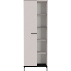 Regalschrank Monaco, 5 Fächer, 4 Fachböden, 1 Tür mit Griffen, B 640 x T 340 x H 1900 mm, Holz/Metall, kaschmir/schwarz