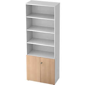 Regalschrank TOPAS LINE, 4 OH Regal/2 OH Türen, weiß/Eiche