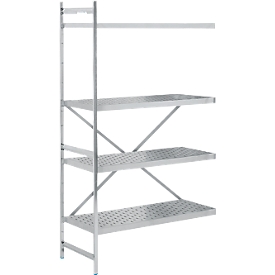 Regalsystem, Anbauregal, Edelstahl, gelochter Boden, H 2000 x B 1175 x T 600 mm