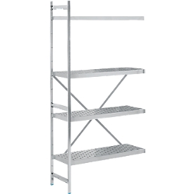 Regalsystem, Anbauregal, Edelstahl, gelochter Boden, H 2000 x B 875 x T 400 mm