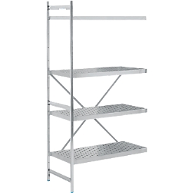 Regalsystem, Anbauregal, Edelstahl, gelochter Boden, H 2000 x B 875 x T 600 mm