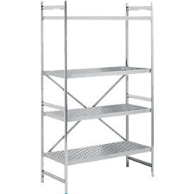 Regalsystem, Grundregal, Edelstahl, gelochter Boden, H 2000 x B 1200 x T 600 mm
