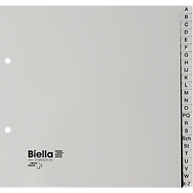 Register Biella, für DIN A4, teildeckend, 24-teilig, alphabetisch A-Z , mit Indexblatt, L 245 x B 230 x H 4 mm, Polypropylen, grau