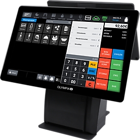 Registrierkasse Olympia T215DK, Android 11, 50 Nutzer, 10″ Display, USB-A/LAN/Kassenladen-Port, Thermodruck, ohne Schublade, schwarz