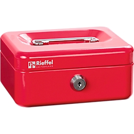 Reiffel cash box with slot, cylinder lock, W 125 x H 60 x D 95 mm, red
