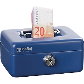 Reiffel Geldkassette mit Einwurfschlitz, Zylinderschloss, B 125 x H 60 x T 95 mm, blau
