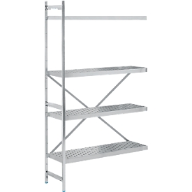 Reksysteem, aanbouwrek, roestvrij staal, geperforeerde bodem, H 2000 x B 1175 x D 400 mm