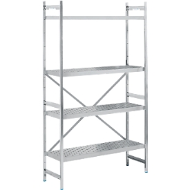 Reksysteem, basislegbord, roestvrij staal, geperforeerde bodem, H 2000 x B 1200 x D 400 mm