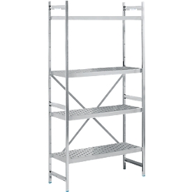 Reksysteem, basislegbord, roestvrij staal, geperforeerde bodem, H 2000 x B 900 x D 400 mm