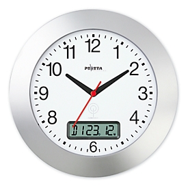 Reloj de pared radiocontrolado «Die Edle», ø 300 mm con fecha, plata